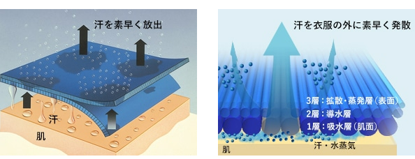 速乾性が高く、透湿性に優れたウェア